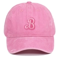 Detail of pink washed cotton baseball cap with embroidered letter B on a standard curved brim - Adjustable / Pink