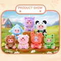 Set of 7 colorful plush dolls featuring panda and shark animal costumes for tabletop display - Forest Party Series (0012-1) / Random One / 0.1