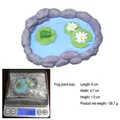 Resin miniature pond with green frog and lotus leaf, micro landscape decor, 6x4.7cm - Frog Pond