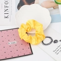 Bright yellow satin silk hair scrunchie with glossy pleated texture for women - 9#-Yellow