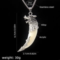 Men's acrylic wolf tooth necklace with stainless steel chain and alloy dragon head - Wolf Tooth No.10 + 70cm Steel Chain