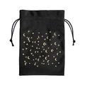 Thick black velvet drawstring pouch with golden star and moon moon tarot card storage - Stars & Moon/Black