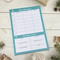 Teal meal planner and grocery list spiral notebook on a wooden background - Weekly Meal Plan - Style B