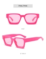 Front and side view of pink chunky square frame sunglasses with thick temples - Pink Frame / Pink Lens