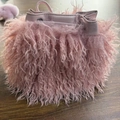 Pink faux sheepskin plush bucket bag with long fur and drawstring Y2K punk design - Peach Pink