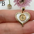 Golden heart pendant with white mother of pearl and St. Benedict medal inlay - Style B-Saint Benedict Medal MOP