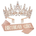 Rose gold birthday girl glitter sash and crystal crown set for party decoration - Rose Gold Birthday Girl Set