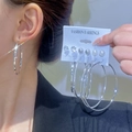 Silver geometric earring set featuring shiny hoops and pearl studs on fashion card - Silver White (H-70)
