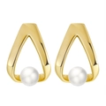 S925 silver geometric gold triangle earrings with white freshwater pearl drops - GPE35-14k Geometric Hollow Triangle Pearl Earrings / Gold