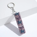 Detail of keychain with pink and blue rhinestone butterfly pattern on a perfume bottle charm - C20-Butterfly Pattern