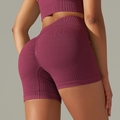 Seamless high-waisted gym shorts and vest set in dark berry red with ribbed texture - Burgundy Shorts