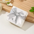 Square white lychee pattern jewelry gift box with a silver grey satin ribbon bow - 7*7*3.5cm / Silver Grey Bow