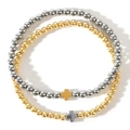Two-piece stackable bead bracelet set with cross charms in gold and silver finish - Gold and Silver Dual Color Cross (JS-S24081008A)