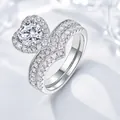 Eleganter S925 Sterlingsilber Herzring mit funkelnden Moissanit-Diamanten in Weißgold-Finish - US Größe 9 / R15867 1ct Moissanit + 54 Steine