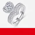 Elegante S925 sterling zilveren hartring met fonkelende moissaniet diamanten in witgoud - US Maat 9 / R15867 1ct Moissaniet + 54 Stenen