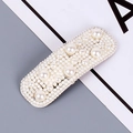 Elegante pasador rectangular con perlas blancas sobre base metálica para mujer - Estilo 19 Blanco [Cuadrado]