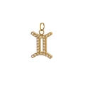 Gold titanium Gemini necklace pendant featuring sparkling crystals on a white background - Gemini