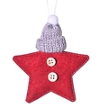 Stella in feltro rosso con cappello grigio e bottoni in legno per decoro natalizio - Stella Rossa