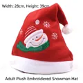 Adult glowing Christmas hat with snowman embroidery and red brushed fabric, 28x39cm size - Cartoon Snowman Embroidered Hat