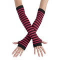 Long pink and black striped fingerless arm warmer gloves with thumb hole for cosplay - Fingerless Gloves with Thumb Hole / Rose Black Striped