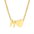 Elegant 18K gold plated necklace with H letter and heart pendant charms for women - Gold - Letter H