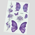 Planche de tatouage temporaire avec papillons violets et motifs floraux K8125 - K8125-Papillon Violet Fleur