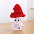 Handmade crochet mushroom plush with positive card and cute expression on wooden desk - Red Mushroom