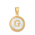 18K gold plated round shell pendant featuring a mother of pearl base and letter G - Letter G