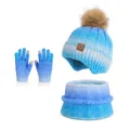 Kids winter 3-piece set with blue gradient knit hat, scarf, and warm gloves - Blue Gradient