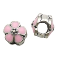 Pink enamel flower charms with large hole silver-plated beads for DIY bracelet making - Pink Enamel Flower Large Hole Bead