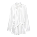 Elegantes weißes Satin-Langarmkleid mit Schleifenkragen-Design für Damenmode - S / Weiß