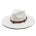 Detail of ivory wide brim felt hat with turquoise stone studded brown leather band - M (56-59cm) / Cream
