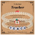 Teacher gift set featuring natural wood bead bracelets with red apple charm and card - Wooden Beaded Bracelet Set