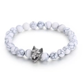 Men's beaded bracelet featuring white turquoise stone and silver wolf head pendant - White Turquoise (KB70700-BD) / 8mm
