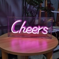 Pink purple LED neon Cheers sign in clear acrylic box for cozy bar party ambiance - 3D Backboard Style / Pink