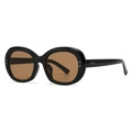 Modern oval sunglasses with thick black frames, brown lenses and silver rivet details - Black Frame Tea Lens (C4)