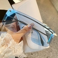 Square rimless sunglasses with blue gradient lenses and gold rivet stud details - Gold Frame Blue Lenses