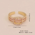 Bague ceinture dorée avec zircons roses et anneau ajustable en cuivre poli - 7# Boucle de Ceinture