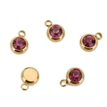 Pink rhinestone birthstone pendants with gold finish and small jump rings for DIY jewelry - Gold Color-D (Fuchsia)