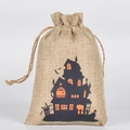 Halloween burlap drawstring bag featuring black castle, bats, and withered tree prints - 10*15cm / Dark Castle