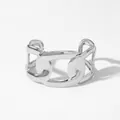 Polished silver stainless steel open cuff bracelet with chunky link chain design - Silver (A1132)