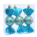 Three-piece set of blue candy-shaped Christmas ornaments with gold spiral glitter - Lake Blue/Set of 3