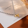 S925 silver beaded bracelet with gold letter Y pendant and clear zircon stone charm - Silver Letter Y