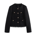 Dettaglio del tessuto in tweed nero con bottoni dorati e frange della giacca - XS / Nero