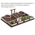 Brown leather jewelry display set with champagne gold base for rings and necklaces - Set 2