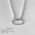 Silver freshwater pearl necklace with stainless steel oval buckle pendant 40cm - Pearl Beaded Style (XNL0042) / Large Clasp 25x13mm / Silver