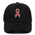 Black cotton baseball cap with red ribbon embroidery in a classic six-panel design - Adjustable / Black