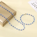 Silver evil eye jewelry set with blue charms including a necklace and bracelet - Dark Blue