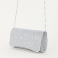 Elegant silver glitter evening clutch bag with fine metal chain for weddings - Silver