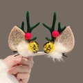 Pinzas para el pelo de renos de Navidad en verde con lentejuelas doradas y bayas - Campana Bola Blanca Cuerno Verde